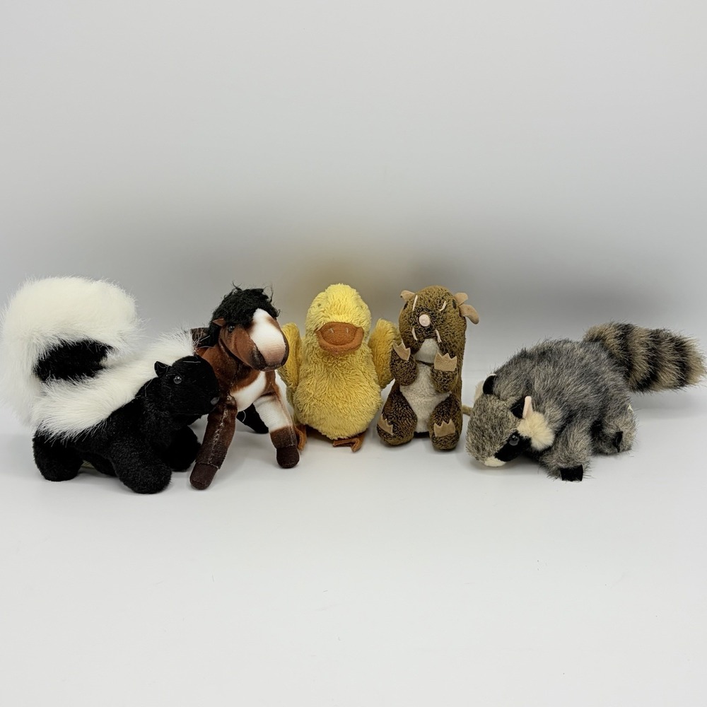 SET OF 5 Mini Finger Folkmanis Puppets Horse Skunk Talking Duck Racoon Mouse